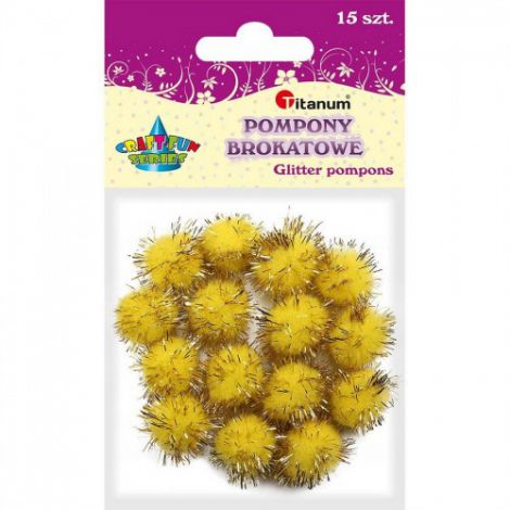 Pompony brokatowe Titanum 1.8cm Żółte, 15szt